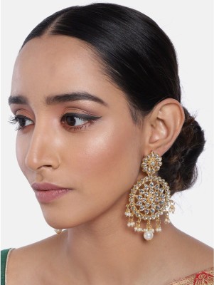 I Jewels 18k Gold Plated Chandbali Earrings Encased With Faux Kundans Alloy Chandbali Earring