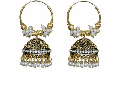 Mehpriye Cubic Zirconia Stone White Beads Gold Plated Beads Metal Jhumki Earring