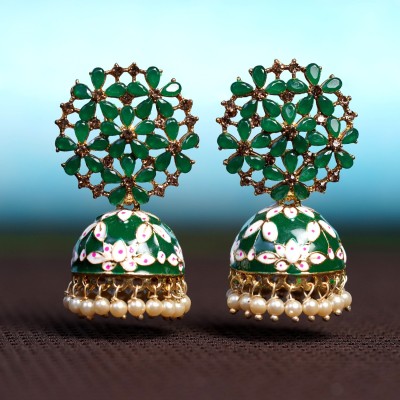 Zoey Traditional Dark Green Minakari Dome Shaped Jhumki Earring For Girls and Women Alloy Jhumki Earring