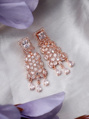 CARDINAL American Diamond Rose Gold Polish Earrings Set Brass Earring Set