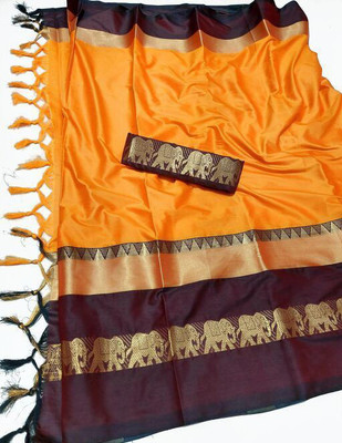 Aahirat Woven Dharmavaram Cotton Silk Saree(Orange)