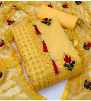 ramdev creation Cotton Blend Embroidered Salwar Suit Material