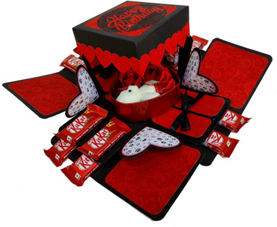 US IDEAL CRAFT Explosion Box,Birthday Gift (12 KitKat with teddy box) Greeting Card Paper Gift Box(Red)
