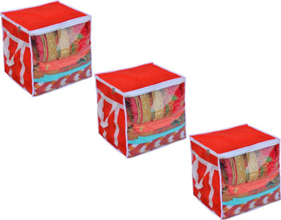 Tiarakrafts 3 XL Saree Cover/organizer with handles and transparent WINDOW (Grey Pack Of 1) 03(Red)