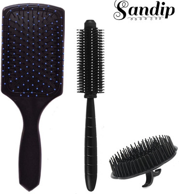 SANDIP Best Combo of Hair Brush with Soft Nylon Bristles for Unisex - pack of 3