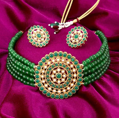 Darsha Collections Alloy Gold-plated Green Jewellery Set(Pack of 1)