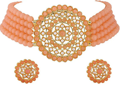 Darsha Collections Alloy Gold-plated Orange Jewellery Set(Pack of 1)