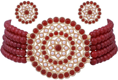 Darsha Collections Alloy Gold-plated Red Jewellery Set(Pack of 1)