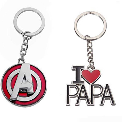 Blue Aura Combo Of Avenger Logo A Red Rotating Keychain Keyring And I Love Papa Keychain Key Chain