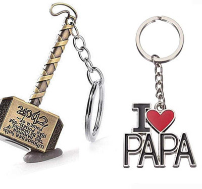 Jainzon Combo Of Thor Golden Hammer And I Love Papa Keychain Key Chain