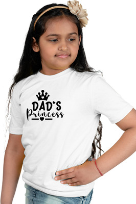 CHOMBOOKA Girls Typography, Printed Pure Cotton Regular T Shirt(White, Pack of 1)