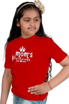 CHOMBOOKA Boys & Girls Typography, Printed Cotton Blend Regular T Shirt(Red, Pack of 1)