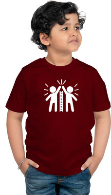 CHOMBOOKA Boys Printed Cotton Blend Regular T Shirt(Maroon, Pack of 1)