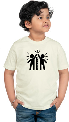 CHOMBOOKA Boys Printed Cotton Blend Regular T Shirt(White, Pack of 1)