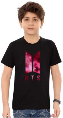 shree chitransh creation Boys Typography, Printed Pure Cotton T Shirt(Black, Pack of 1)