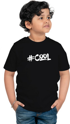 CHOMBOOKA Boys & Girls Typography Cotton Blend Regular T Shirt(Black, Pack of 1)