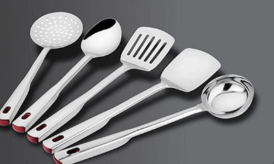 Swertia Stainless Steel Heavy Gauge Non-Stick 5 Piece Kitchen Tool Set(Silver, Ladle)
