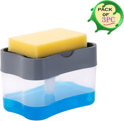 Smiling Cart 2-in-1 Liquid Soap Dispenser on Countertop with Sponge (3Pc) 897 L Liquid Dispenser