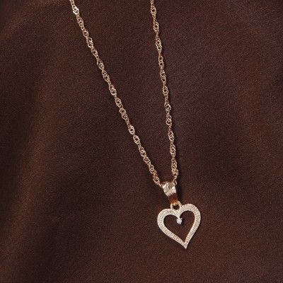 I Jewels I Jewels 18k Rose Gold Plated CZ Zircon Heart Chain Pendent Necklace (CH52RG) Alloy Chain