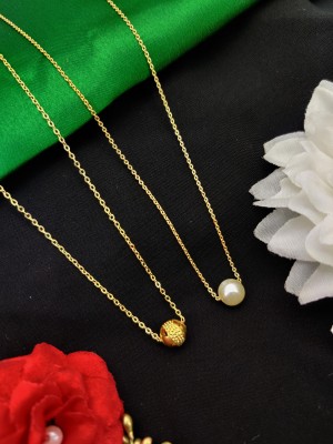 DHARM JEWELS Gold Plated Alloy Chain Golden Ball And White Pearl Combo Set Pearl Gold-plated Plated Alloy Chain