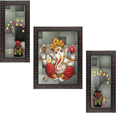 Indianara Digital Reprint 13 inch x 10.2 inch Painting(With Frame, Pack of 3)