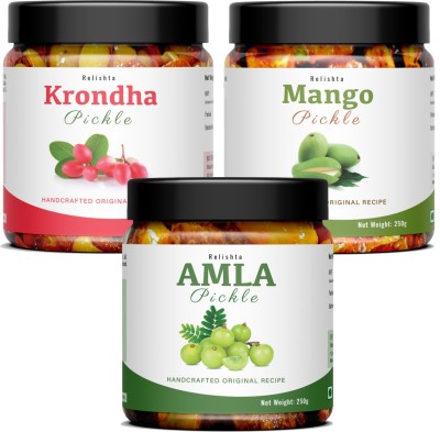 Relishta Amla, Karondha & Mango Pickle Combo (3x250G) Premium Less Oil Homemade Amla Pickle(3 x 250 g)