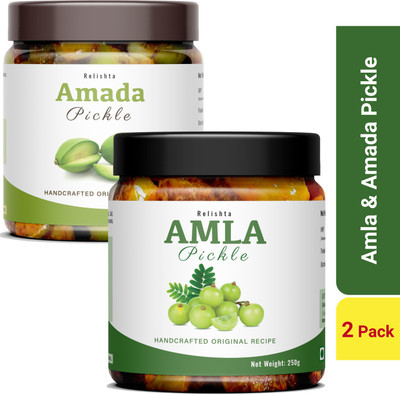 Relishta Amla & Amada Pickle Combo (2x250G) Premium Less Oil Homemade Amla Pickle(2 x 250 g)