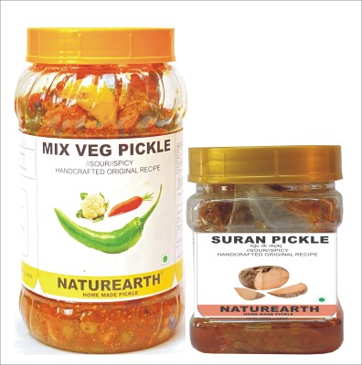 NaturEarth Mix Veg Pickle & Suran Pickle Combo ( 400+200 Gm) Maa Ke Hath Ka Achar Mixed Vegetable Pickle(2 x 300 g)