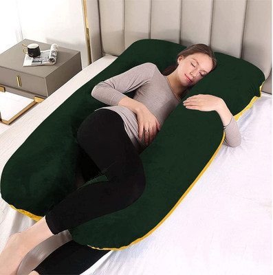 OZLY Luxurious Imported Velvet Microfibre Solid Pregnancy Pillow Pack of 1(Green-Gold)