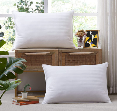 JDX Plain Design Microfibre Stripes Sleeping Pillow Pack of 2(White)