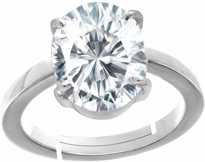 BHAIRAW GEMS Natural Zircon Silver Ring 4.25 Ratti Metal Diamond Rhodium Plated Ring