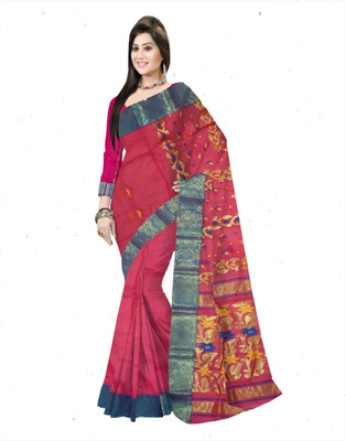 Pradip Fabrics Woven Tant Pure Cotton Saree(Pink)