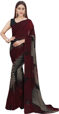 Anand Sarees Printed, Striped Bollywood Georgette Saree(Red, Black)
