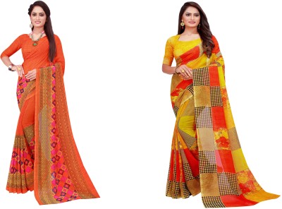 Saadhvi Printed Daily Wear Georgette Saree(Pack of 2, Multicolor)