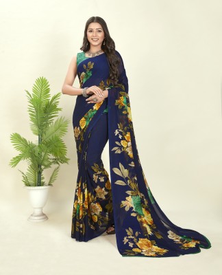 kashvi sarees Floral Print Bollywood Georgette Saree(Dark Blue)