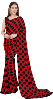 kashvi sarees Polka Print Bollywood Georgette Saree(Red, Black)
