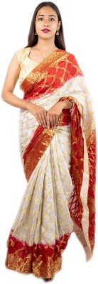 Stylish Sarees Woven Banarasi Jacquard, Art Silk Saree(Red, White)