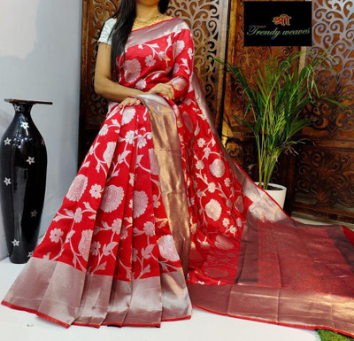 SHOPDROP Woven Kanjivaram Pure Silk Saree(Red)