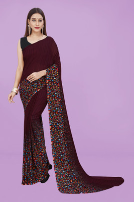 Anand Sarees Floral Print Bollywood Georgette Saree(Brown)