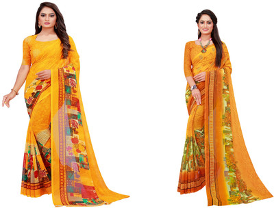Saadhvi Printed Daily Wear Georgette Saree(Pack of 2, Multicolor)