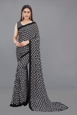 Anand Sarees Geometric Print Daily Wear Georgette Saree(Black)