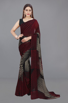 kashvi sarees Printed, Striped Daily Wear Georgette Saree(Red, Black)