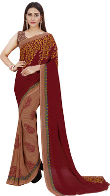 Anand Sarees Floral Print Bollywood Georgette Saree(Maroon, Beige)