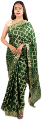 MINE CHOICE Woven Bandhani Silk Blend, Jacquard Saree(Green, Gold)