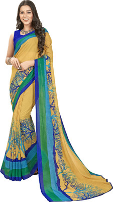 Anand Sarees Ombre, Floral Print Daily Wear Georgette Saree(Green, Beige)