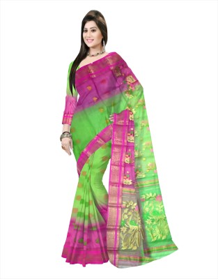 Pradip Fabrics Woven Tant Silk Blend Saree(Green, Pink)