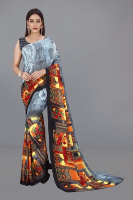 vinayak creation Printed Daily Wear Georgette Saree(Grey)