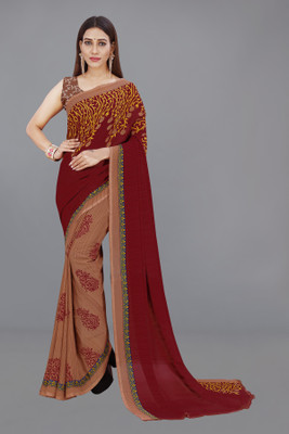 kashvi sarees Floral Print Daily Wear Georgette Saree(Maroon, Beige)