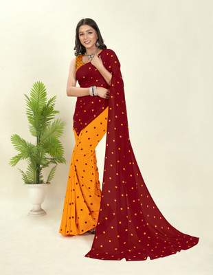 Anand Sarees Polka Print Bollywood Georgette Saree(Red, Yellow)