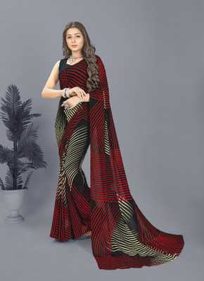 Anand Sarees Printed, Striped Bollywood Georgette Saree(Red, Black)